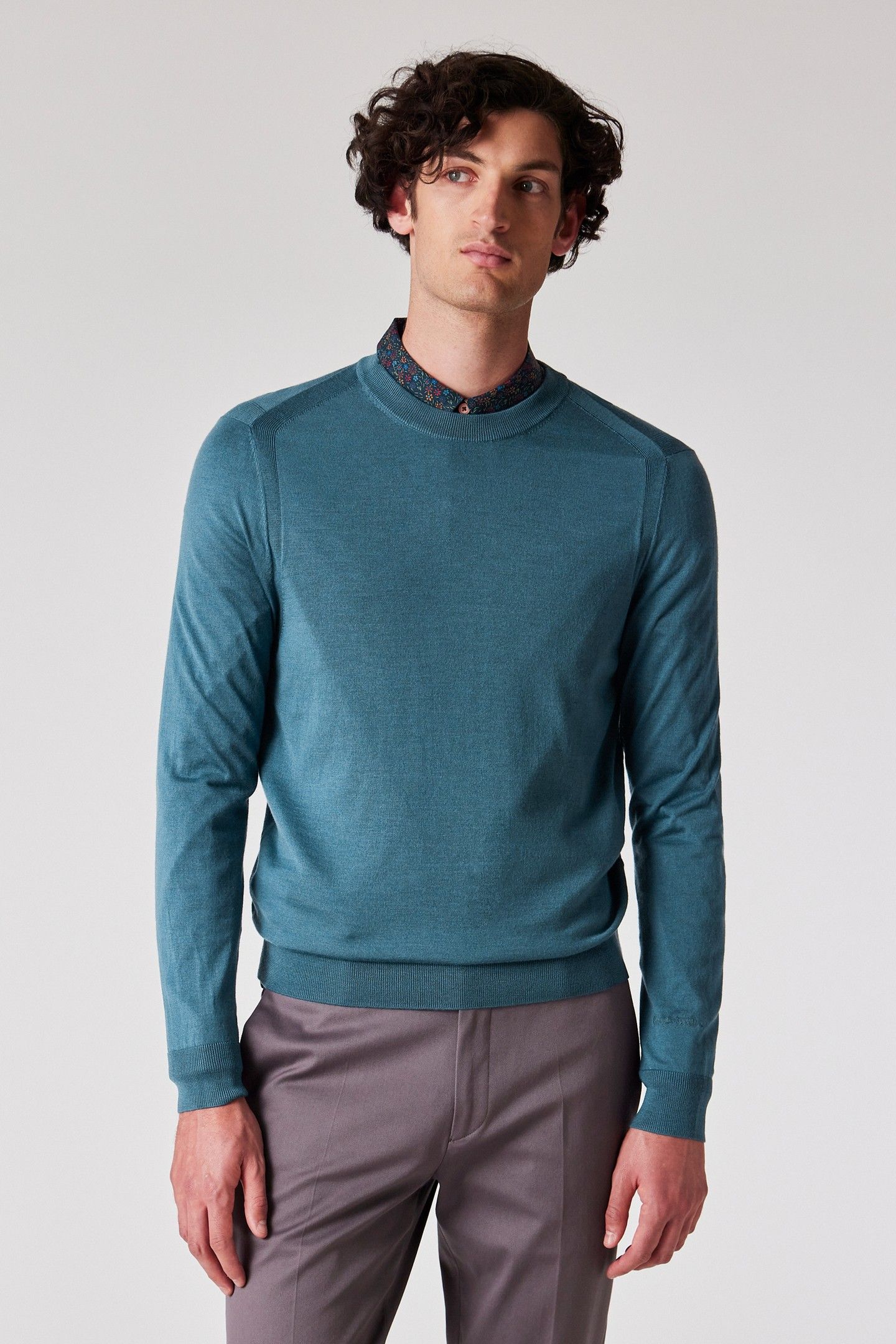 MENS SWEATER CREW NECK PETROL GREEN 1