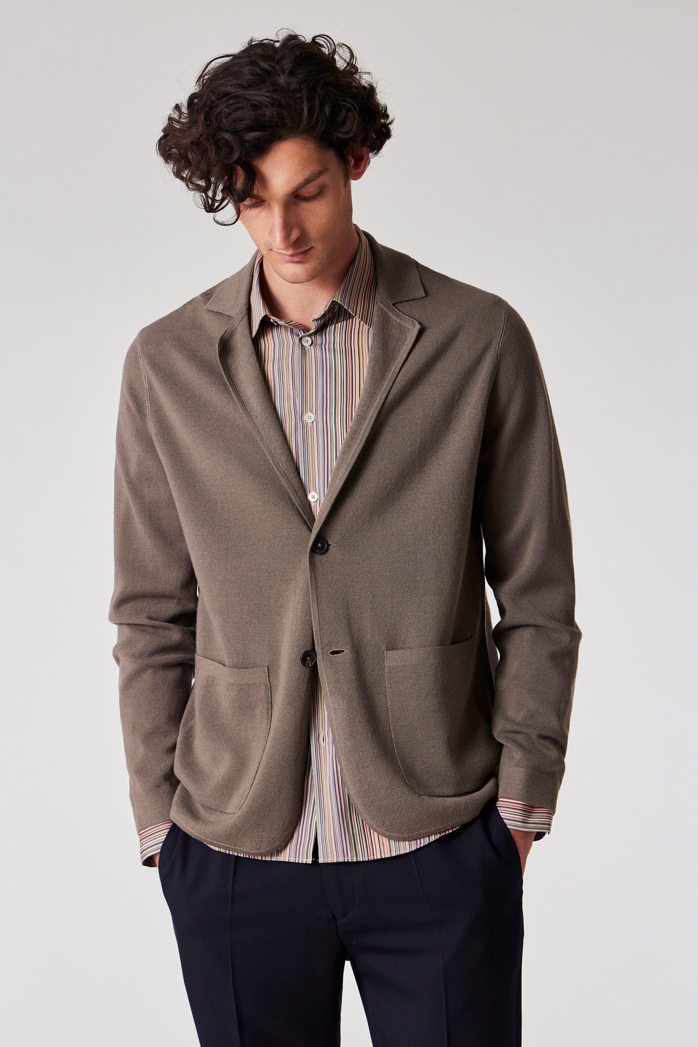 MENS KNITTED SB JACKET MEDIUM BEIGE 1