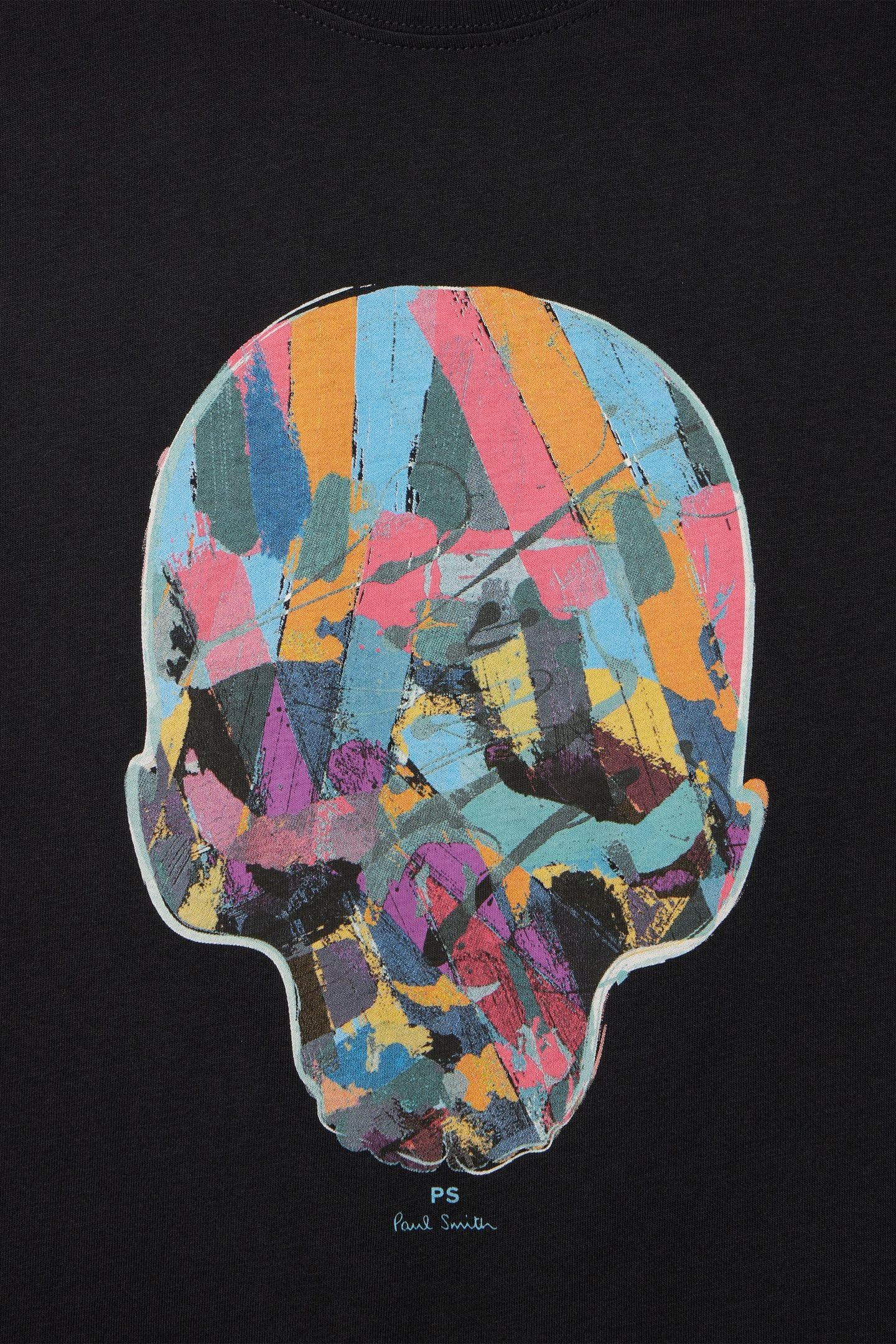 MENS SLIM FIT SS T SHIRT MULTI COL SKULL BLACK 2