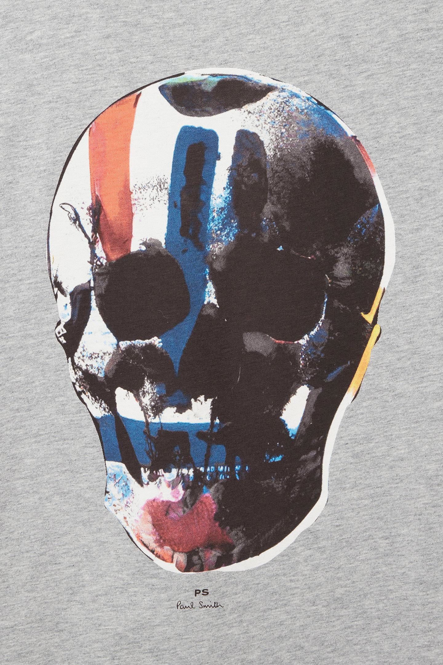MENS REG FIT SS T SHIRT SKULL RED BLUE GREY MELANGE 2