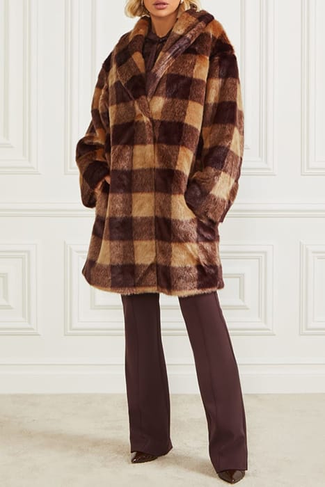 MARCIANO BY GUESS ROCHELLE COAT CAMEL AND DARK BOURB 1