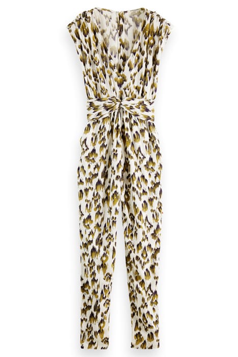 JUMPSUIT WITH KNOTTED BELT BRUSHED IKAT ARMY GREEN 1
