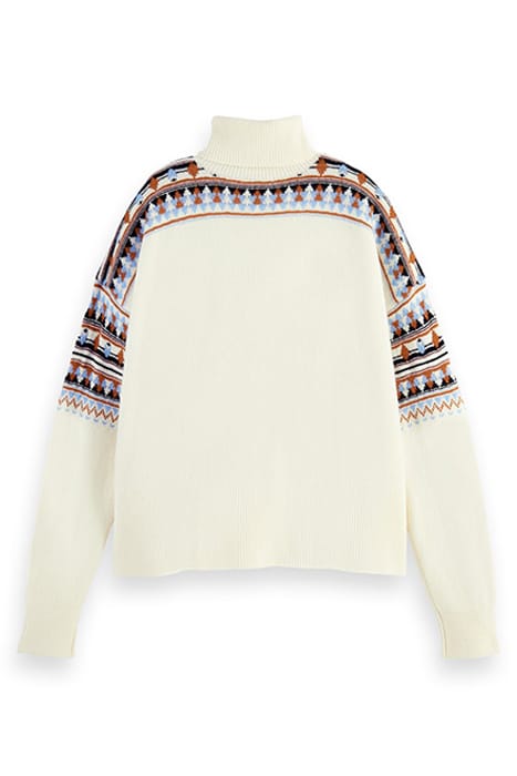 FAIR ISLE ROLL NECK WOOL-BLEND PULLOVER AGED WHITE 2