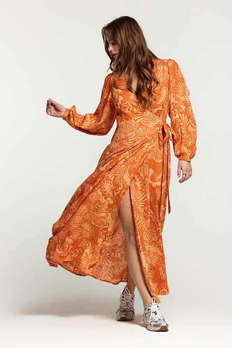 NAIROBI DRESS ARTSY LEAVES FRESH APRICOT ORANGE 4