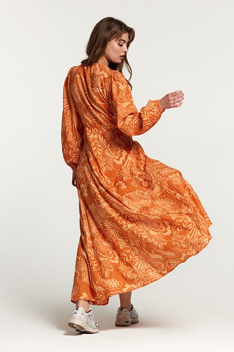 NAIROBI DRESS ARTSY LEAVES FRESH APRICOT ORANGE 5