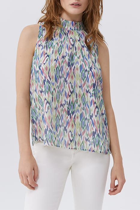 ECRU IKAT DIAMOND PRINT TOP WITH TIE ON BACK 1