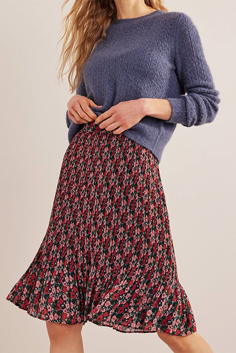 KNEE LENGTH PLISSE SKIRT MULTI, ABSTRACT POPPY SMALL 1