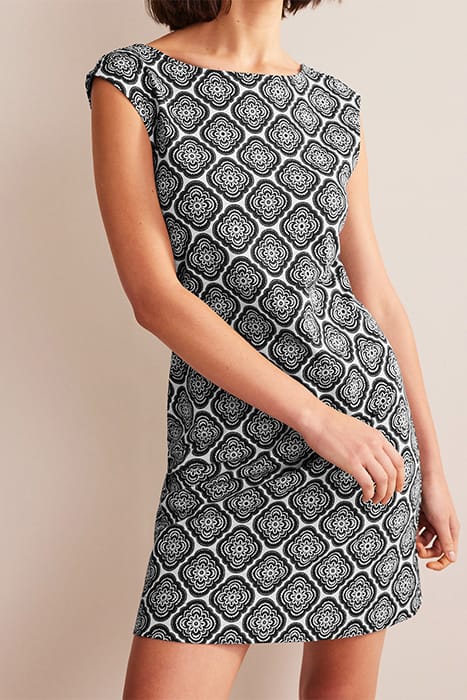 SLEEVELESS JERSEY SHIFT DRESS BLACK, BOTANIC BLUSH 1