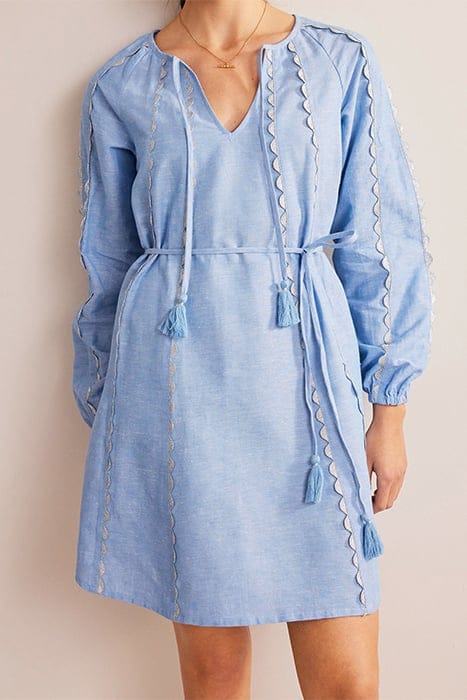 RIC RAC LINEN MINI DRESS LIGHT CHAMBRAY 1