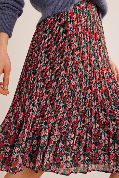 KNEE LENGTH PLISSE SKIRT MULTI, ABSTRACT POPPY SMALL 3