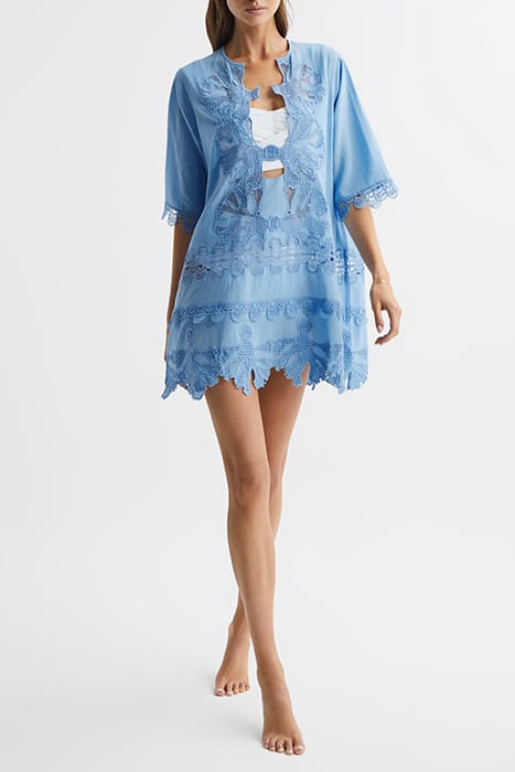 ETTA EMBROIDERED MINI DRESS — BLUE 2
