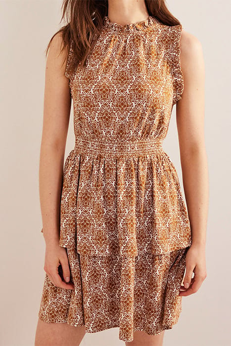 RUFFLE JERSEY MINI DRESS PUMPKIN, VINE TERRACE 1