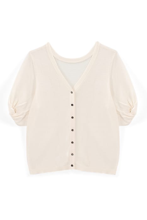 ECRU KNIT FRONT/BACK SWEATER, BUTTONED BACK 1