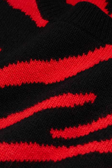ROUND-NECK SWEATER IN ZEBER JACQUARD BLACK - RED 2