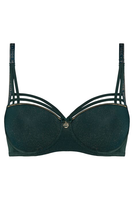 DAME DE PARIS PINE GREEN AND GOLD LUREX BALCONY BRA 3