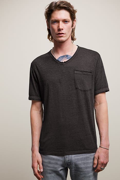 DAVIS SS BURNOUT V NECK WITH CHEST POCKE CHARCOAL HTR 1
