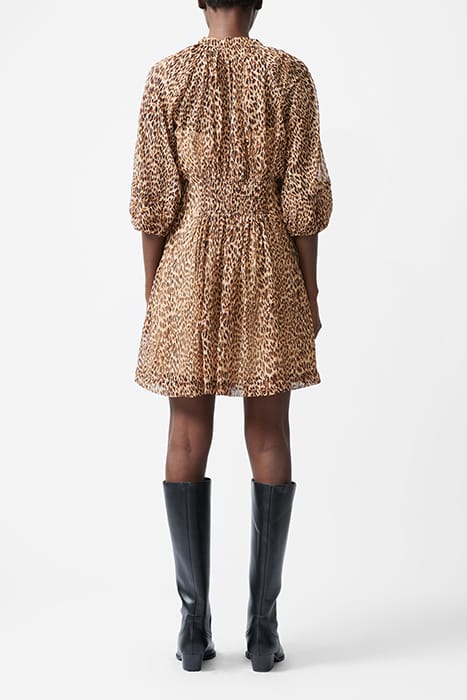 LEOPARD PLEAT WAIST DRESS S CAMEL 3