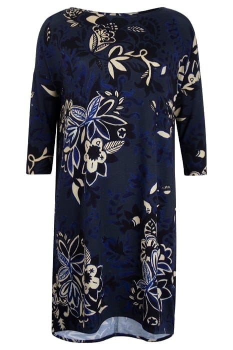 LOOSE DRESS 3/4 SLEEVES PRINT DARK BLUE WITH CENTREPIECE PRI 1