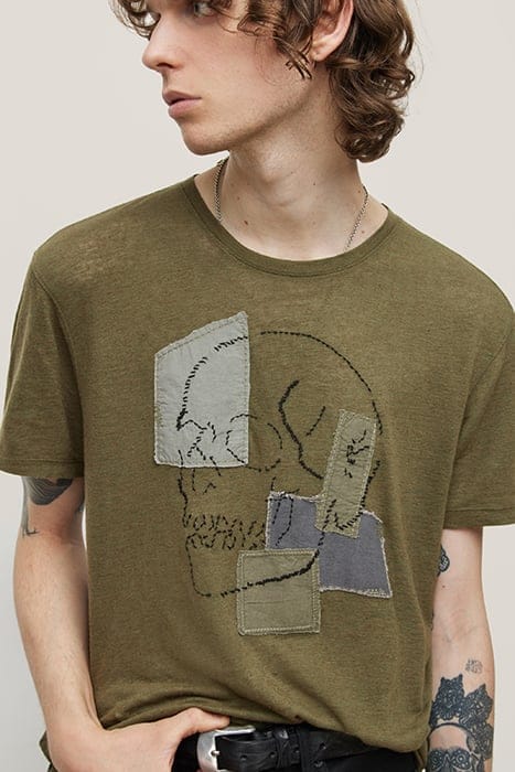 SS CREW TEE - PATCHWORK SKULL OLIVE 3