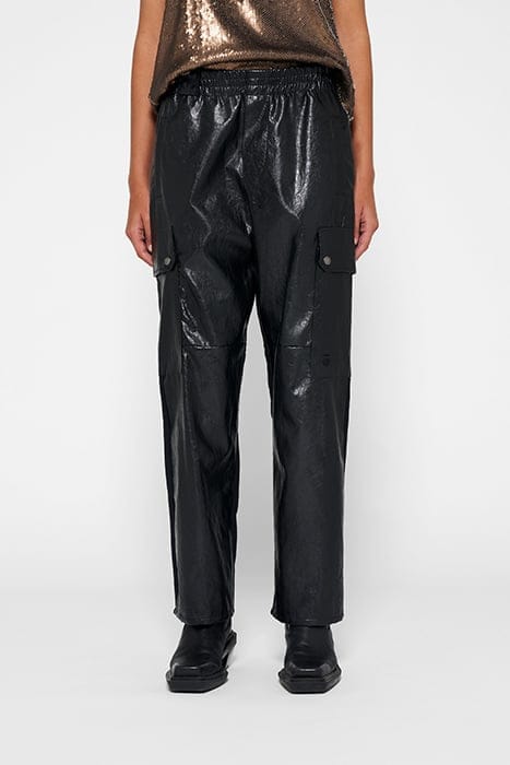 LEATHER LOOK CARGO JOGGER BLACK 1