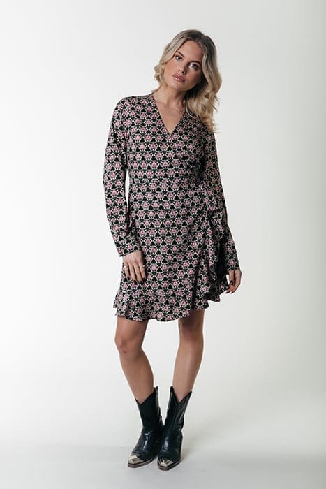 TELSI GRAPHIC FLOWER LONG SLEEVE WRAP DRESS LS CANDY PINK 1