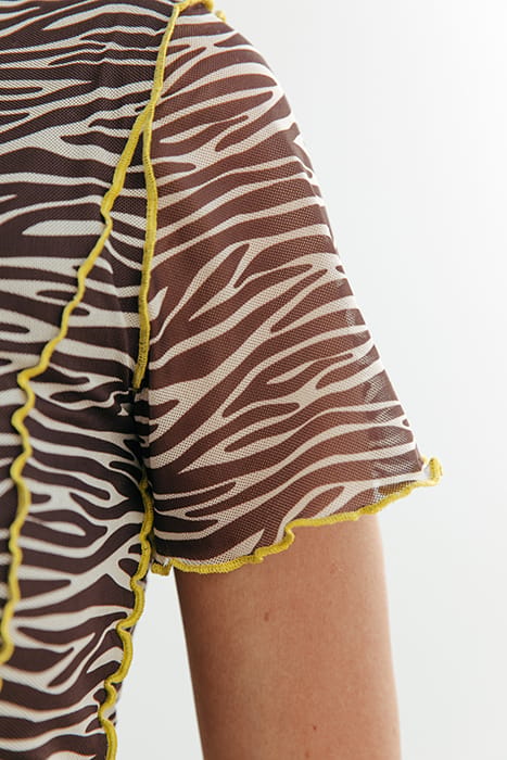 MAUDE ZEBRA OVERLOCK MESH MAXI DRESS SS DARK BROWN 3