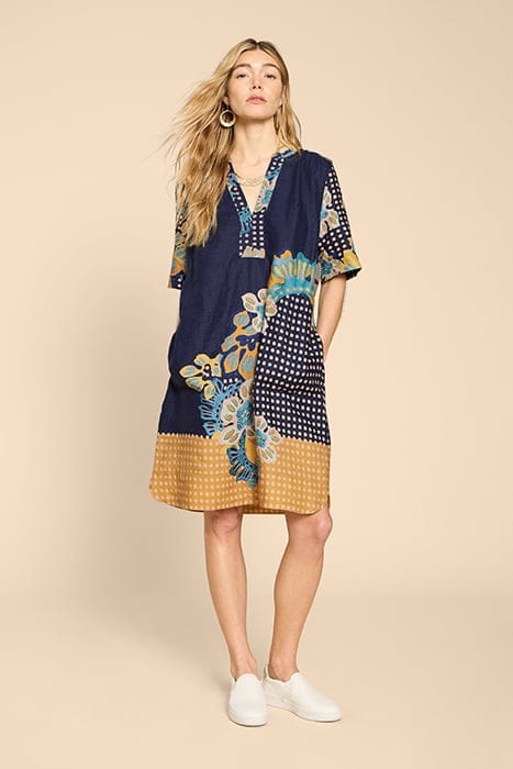 JUNE LINEN SHIFT DRE NAVY PRINTED 2
