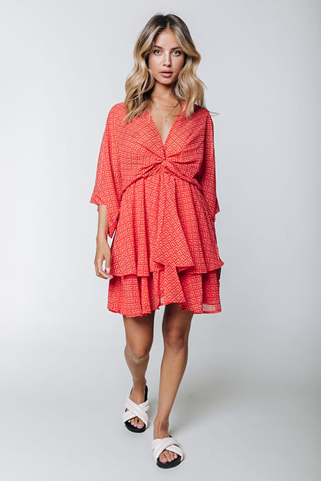 MENCIA SMALL GEO TWO LAYER MINI DRESS BRIGHT ORANGE 3