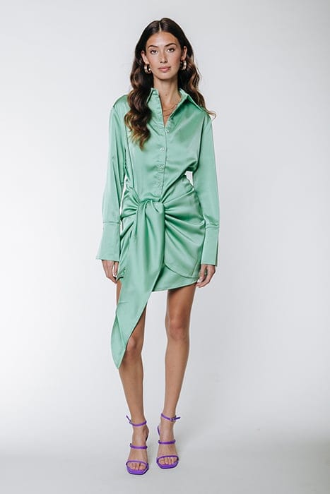 METTE UNI SATIN KNOTTED SHIRT DRESS MINT 1
