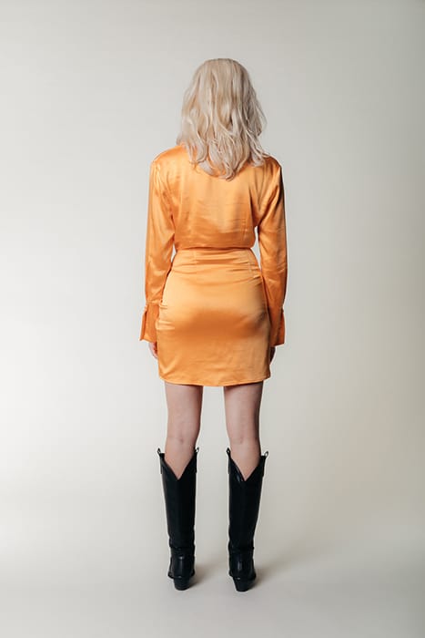 METTE SATIN WRAP DRESS LS RUST ORANGE 2