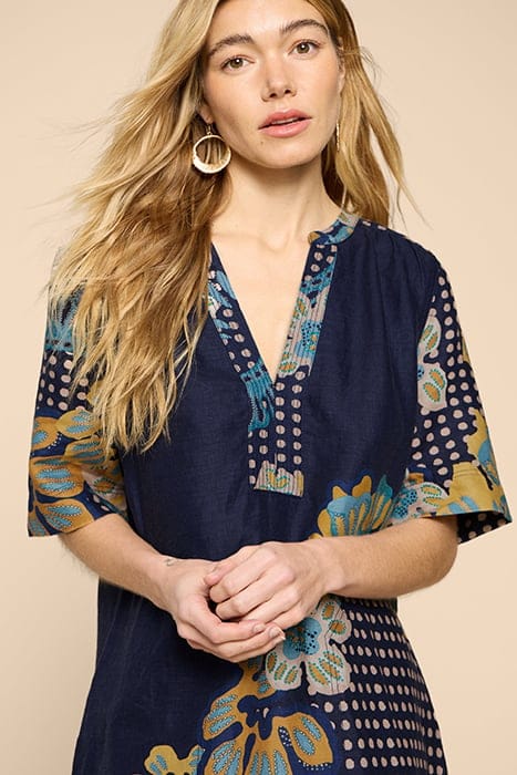 JUNE LINEN SHIFT DRE NAVY PRINTED 6