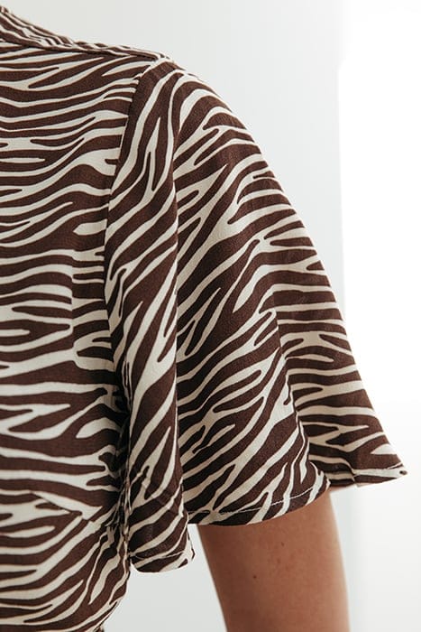 TELSI ZEBRA SHORT SLEEVE REAL WRAP DRESS SS DARK BROWN 4