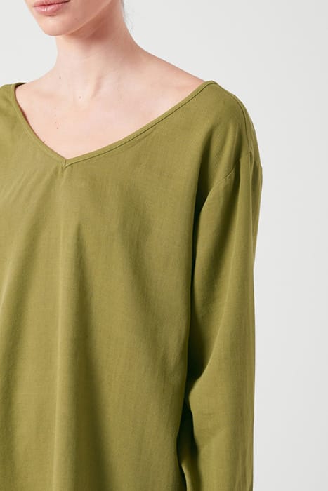V COLLAR LONGSLEEVES TRAPEZE MID-LENGTH TOP WASABI 6