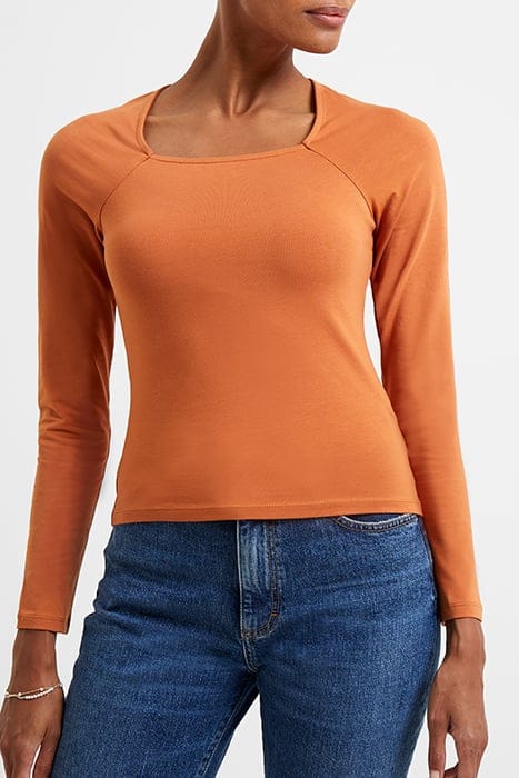 RALLIE COT ELAS LS SQ NK TEE BROWN 1