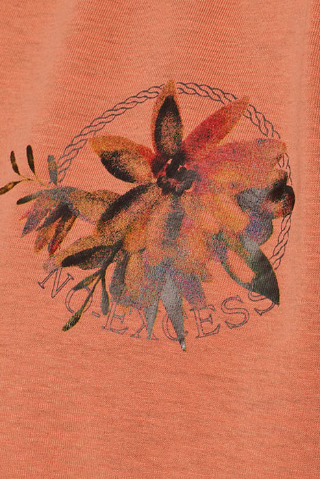 T-SHIRT V-NECK MELANGE GARMENT DYED PLACED PRINT MELON 7