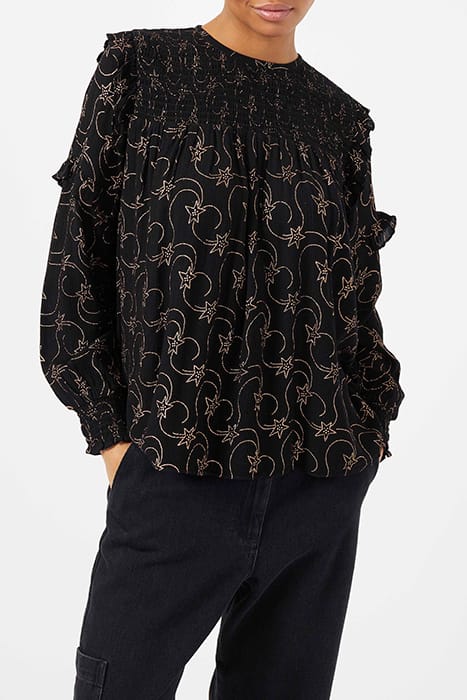 STELLAR FOIL LS RND NECK TOP BLACK 1