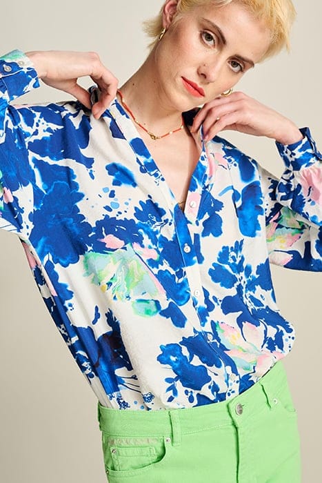 BLOUSE - VIOLET CRANE BIRDS BLUE 7