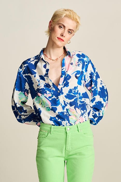 BLOUSE - VIOLET CRANE BIRDS BLUE 1