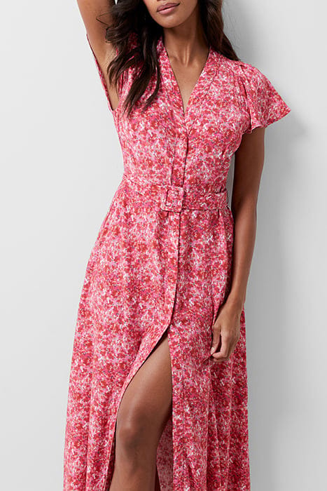 FRENCH CONNECTION CASS DELPHINE SS V NK MIDI DRESS TRUE RED  4