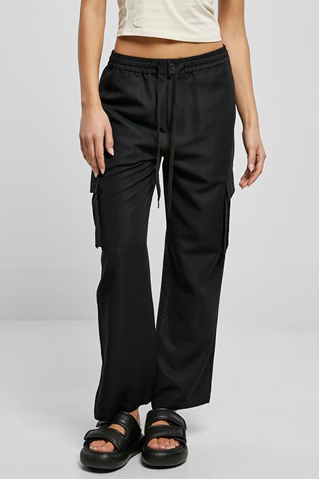 LADIES VICOSE STRAIGHT LEG CARGO PANTS BLACK 1