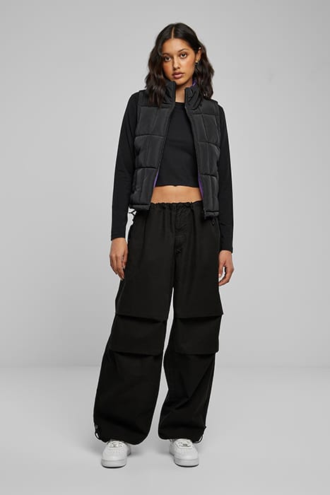 LADIES REVERSIBLE CROPPED PUFFER VEST BLACK/REALVIOLET 3