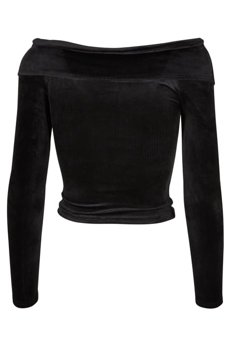 LADIES VELVET RIB CROSSED OFF SHOULDER LONGSLEEVE BLACK 5