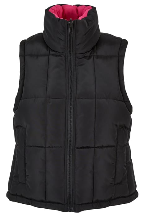 LADIES REVERSIBLE CROPPED PUFFER VEST BLACK/FUCHSIA 4