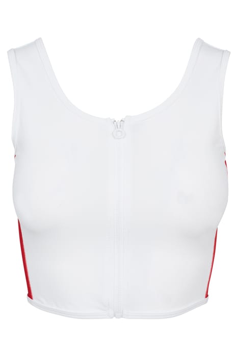 LADIES SIDE STRIPE CROPPED ZIP TOP WHITE/FIRERED/NAVY 1