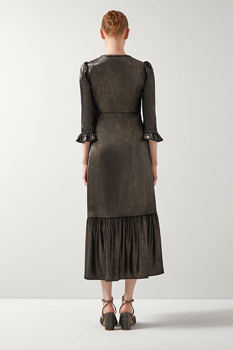 DEBORAH PEPLUM MIDI DRESS GOLD 2