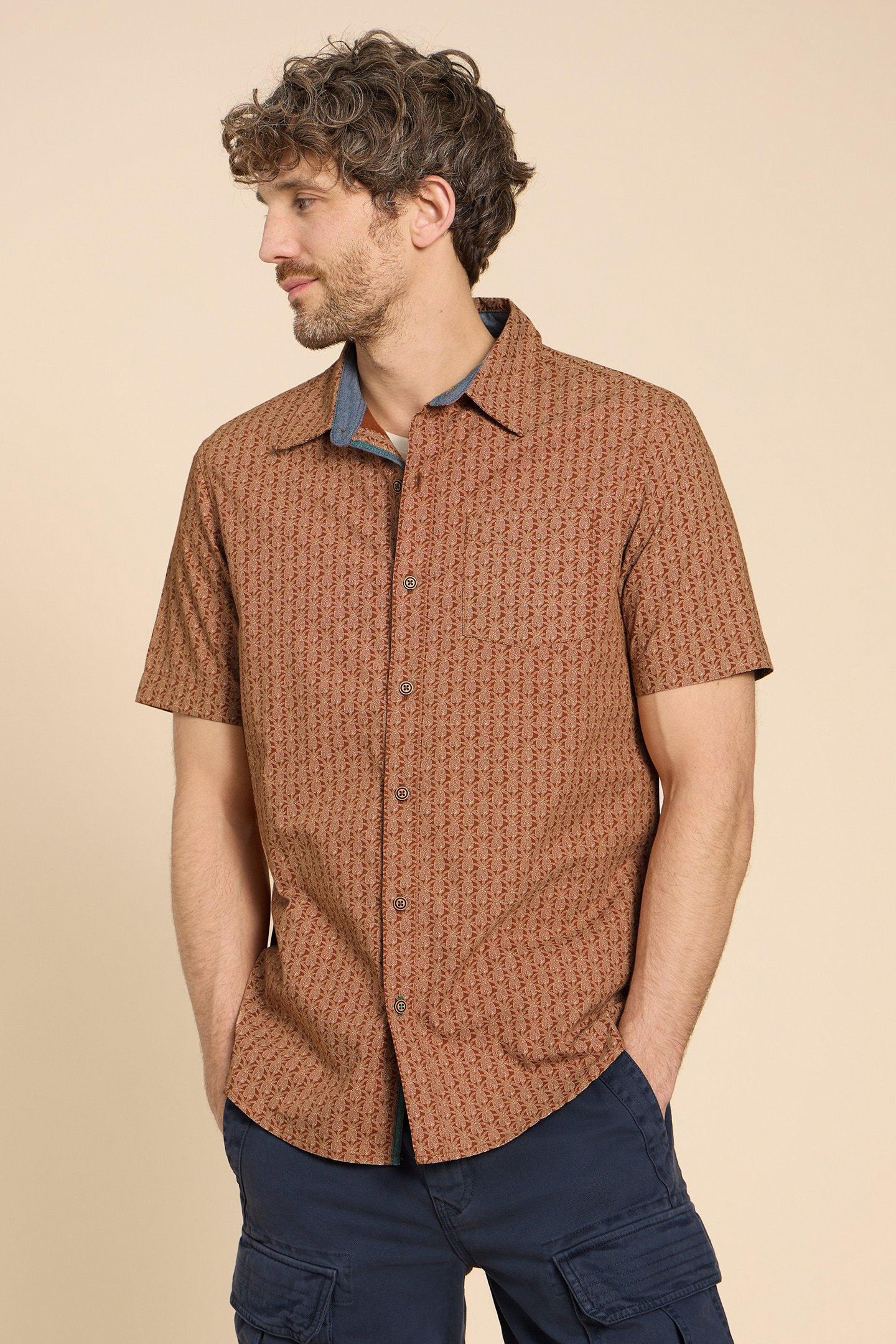 GEO PINEAPPLE PRINTED SS SHIRT ORANGE PRINT 1
