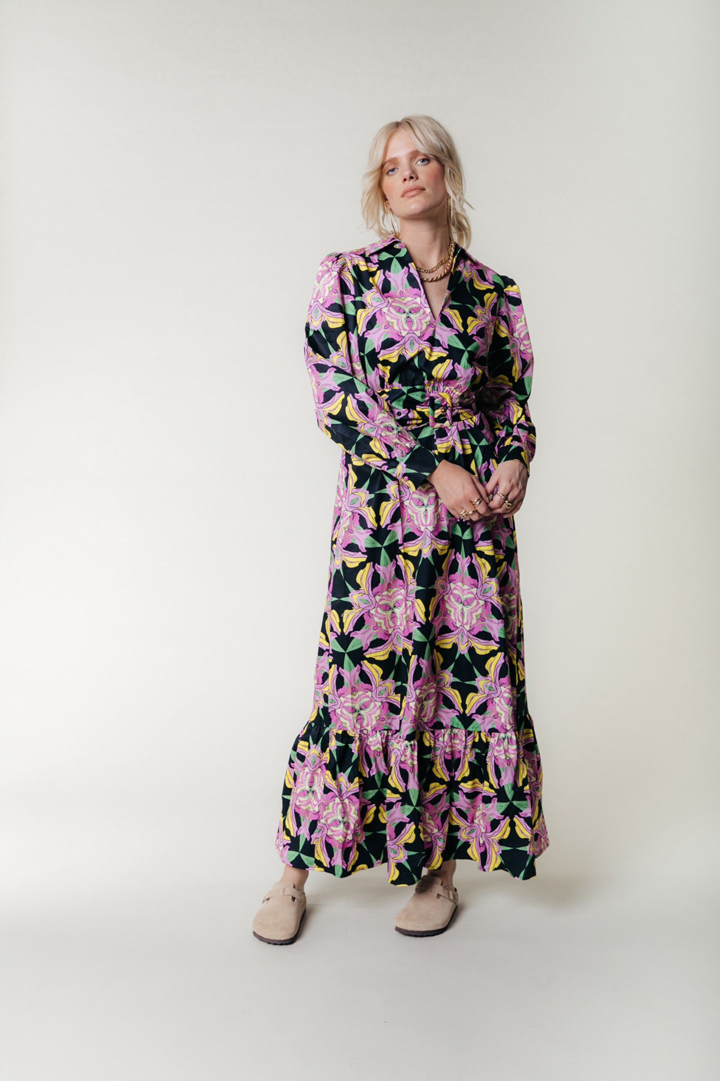 DAVINA GRAPHIC FLOWER MAXI DRESS LS CANDY PINK 1
