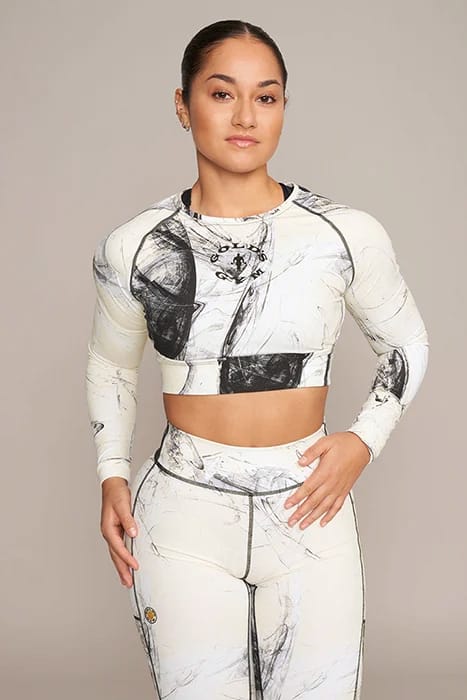 HELEN - WOMEN'S CROPPED LONGSLEEVE TOP MANDRALL ABSTRACT 1