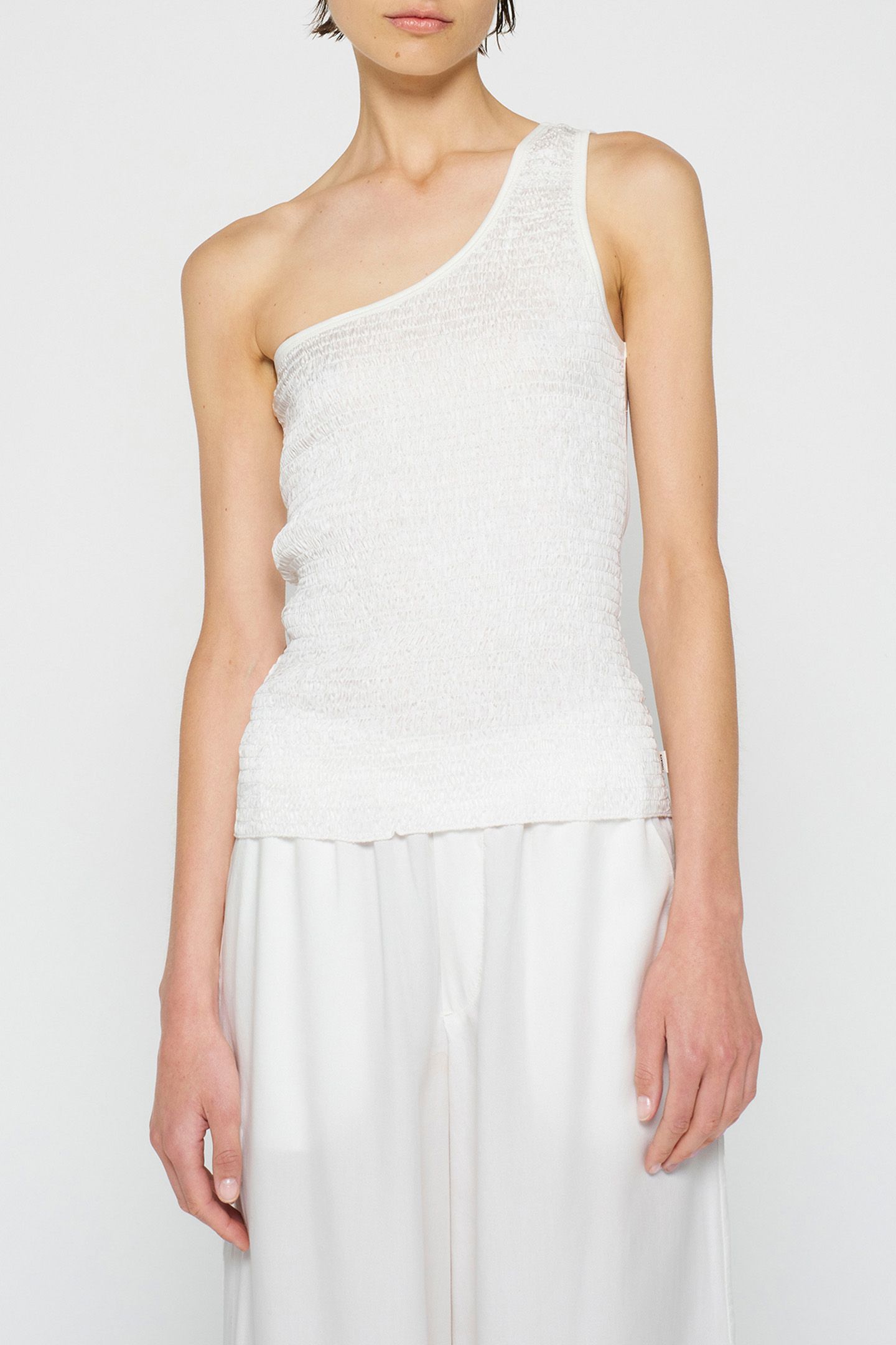 ONE SHOULDER SMOCK TOP ECRU 1