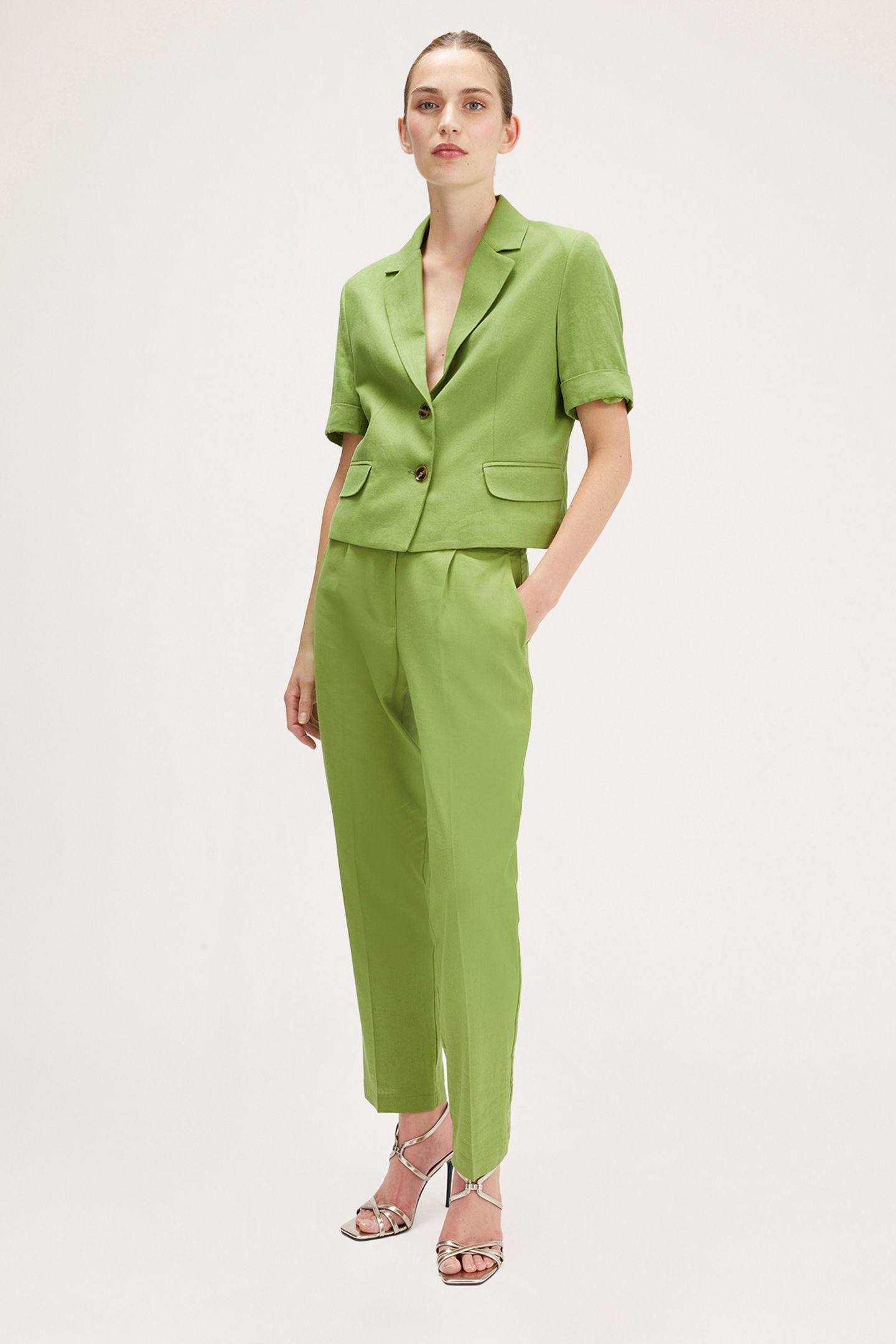 LINEN BLEND SHORT-SLEEVED JACKET GREEN 3